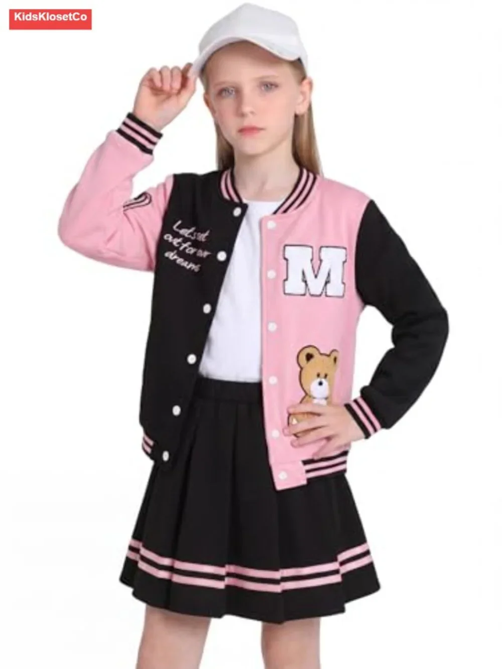 Girls 2 Piece Baseball Jacket and Skirt Set Winter Outfit 7-14